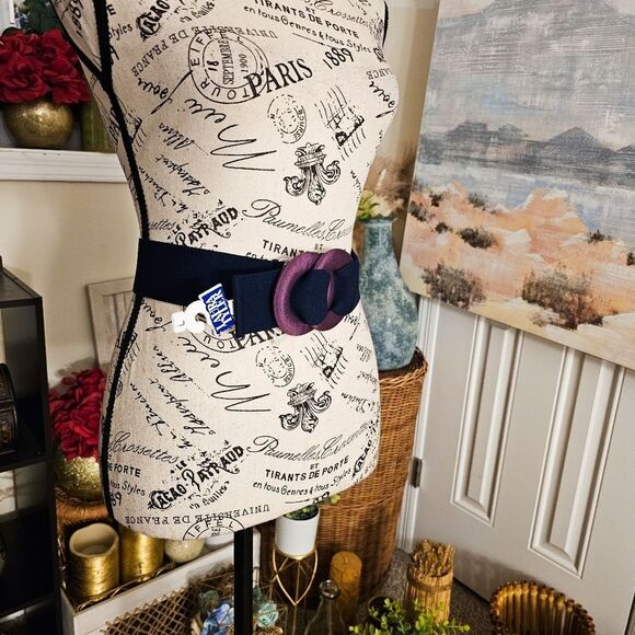 VTG Laura Tyler Stylish Elastic Navy & Purple Wide Statement Belt - M Fit - Picture 6 of 16